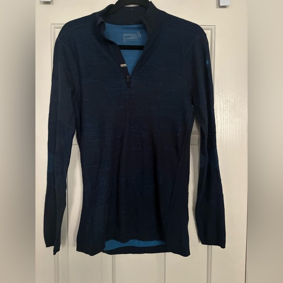 Men’s Smartwool Shade Of Blue Merino 200 Pattern 1/4 Zip Top Size Small - Picture 2 of 4